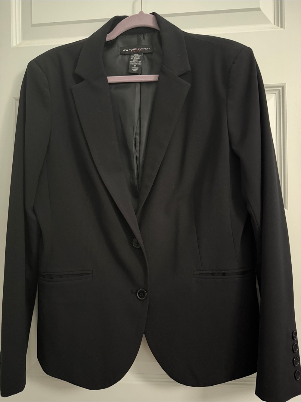 New York & Company Black Women's Two-Button Blazer with front pockets